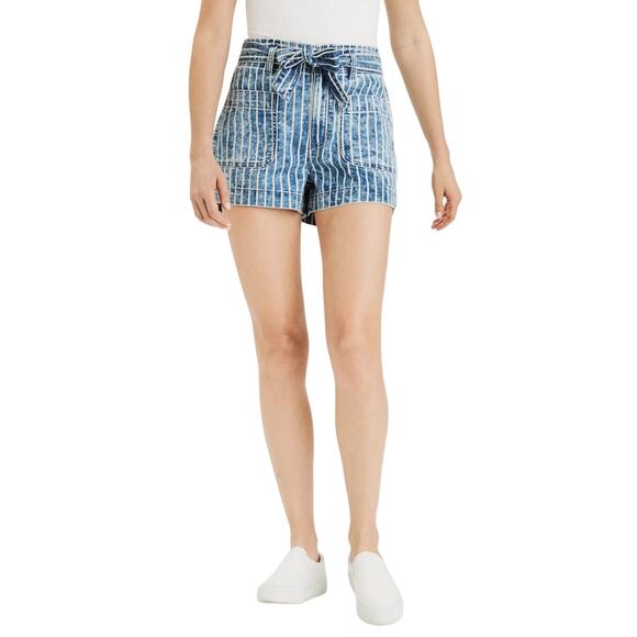 American Eagle Stretch Highest Waist Mom Paper Bag Shorts Striped 00 - Picture 2 of 13